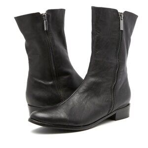 Valdini ELDA Leather Waterproof Boots Black Leopard Print Felt Lining Low Heel